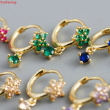 925 Silver Crystal Flower Zircon Hoop Earrings Fringe Pendientes