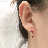 925 Silver Crystal Flower Zircon Hoop Earrings Fringe Pendientes