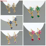 925 Silver Crystal Flower Zircon Hoop Earrings Fringe Pendientes