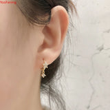 925 Silver Crystal Flower Zircon Hoop Earrings Fringe Pendientes
