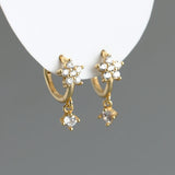 925 Silver Crystal Flower Zircon Hoop Earrings Fringe Pendientes