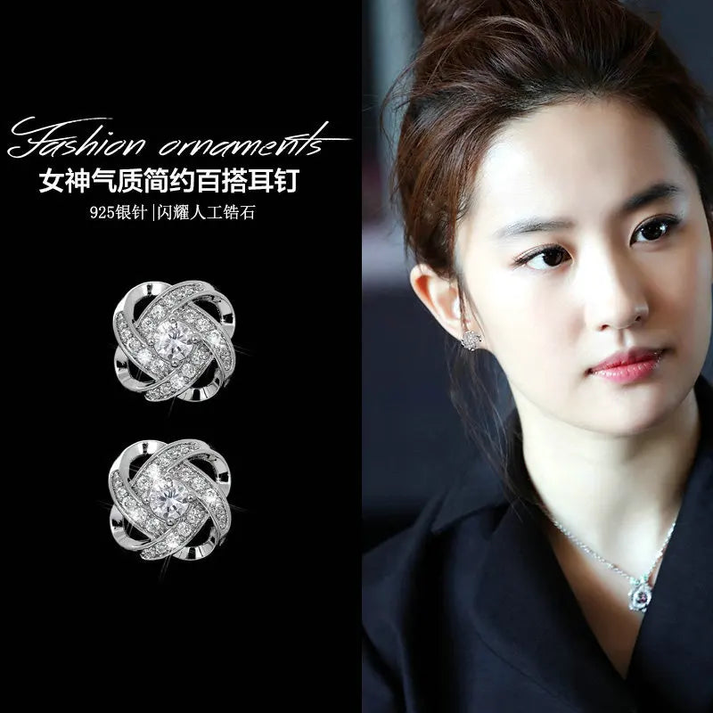 925 Silver Crystal Clover Earrings Wedding Jewelry
