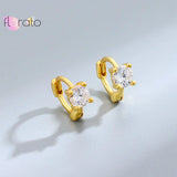 925 Silver Crystal Clover Hoop Earrings, Japanese Style