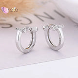 925 Silver Crystal Clover Hoop Earrings, Japanese Style