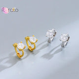 925 Silver Crystal Clover Hoop Earrings, Japanese Style