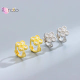 925 Silver Crystal Clover Hoop Earrings, Japanese Style