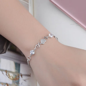 925 Silver Crystal Heart Charm Bracelet For Women Gift