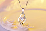 925 Silver Crystal Heart Charm Pendant Necklace Romantic Wedding Jewelry