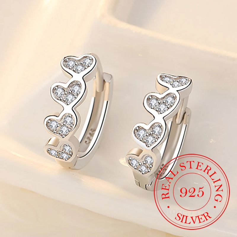 925 Silver Crystal Heart Stud Earrings Prevent Allergy