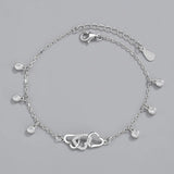 925 Silver Crystal Heart Tassel Bracelet Women Minimalist Jewelry