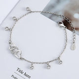 925 Silver Crystal Heart Tassel Bracelet Women Minimalist Jewelry