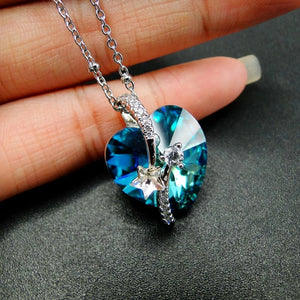 925 Silver Crystal Heart Necklace Wedding Jewelry For Women
