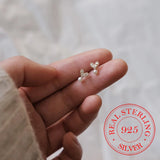 925 Silver Heart Pearl Stud Earrings Crystal 14K Ear Wedding Party Gift Female