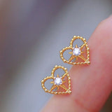 925 Silver Crystal Heart Stud Earrings for Women Girls