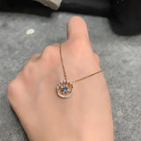 925 Silver Crystal Hexagram Moon Choker Necklace Pendant 14K Plated