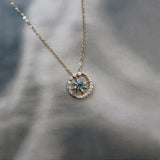 925 Silver Crystal Hexagram Moon Choker Necklace Pendant 14K Plated