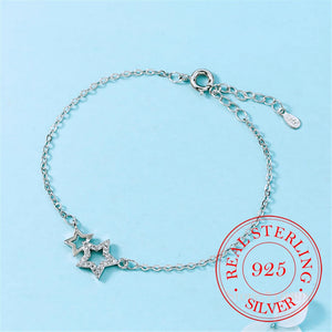 925 Silver Crystal Star Charm Bracelet Women Gift