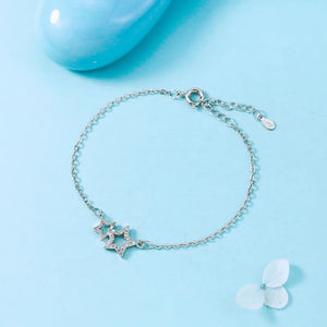 925 Silver Crystal Star Charm Bracelet Women Gift