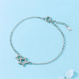 925 Silver Crystal Star Charm Bracelet Women Gift