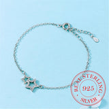 925 Silver Crystal Star Charm Bracelet Women Gift