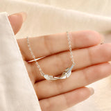 925 Silver Crystal Leaf Feather Pendant Necklace For Women