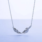 925 Silver Crystal Leaf Feather Pendant Necklace For Women