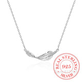 925 Silver Crystal Leaf Feather Pendant Necklace For Women