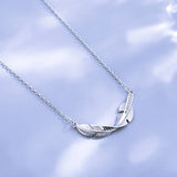 925 Silver Crystal Leaf Feather Pendant Necklace For Women