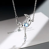 925 Silver Crystal Moon Jewelry Set Necklace Earrings