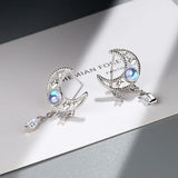 925 Silver Crystal Moon Jewelry Set Necklace Earrings