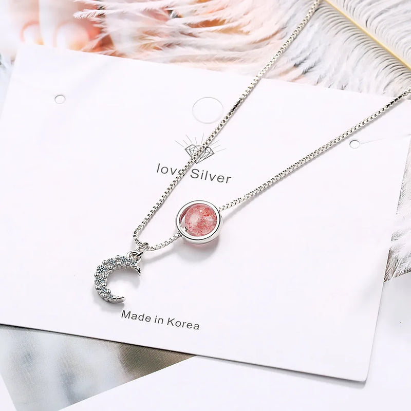 925 Silver Crystal Moon Pendant Necklace Wedding Jewelry