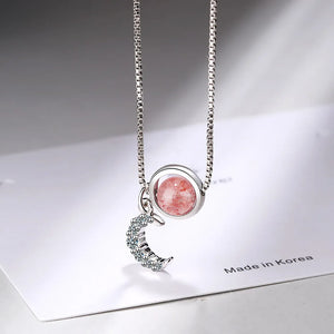 925 Silver Crystal Moon Pendant Necklace Wedding Jewelry