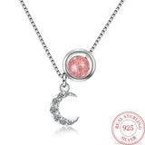 925 Silver Crystal Moon Pendant Necklace Wedding Jewelry