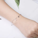 925 Silver Crystal Moon Star Charm Bracelet Women Jewelry Gift