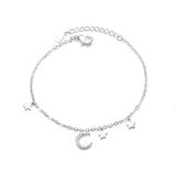 925 Silver Crystal Moon Star Charm Bracelet Women Jewelry Gift