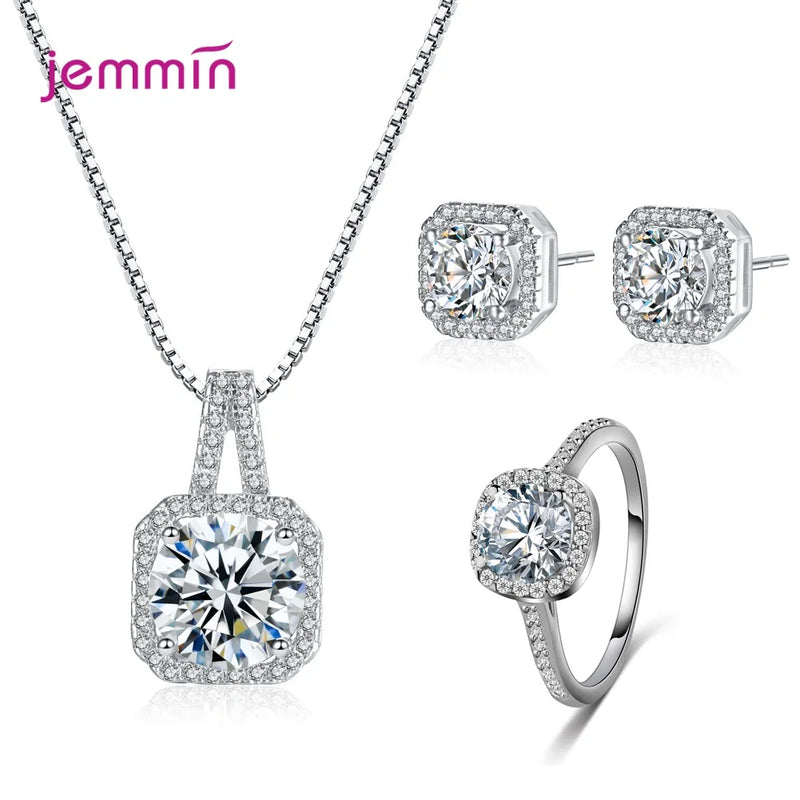 925 Silver Crystal Bridal Jewelry Set for Women