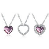 925 Silver Crystal Necklaces Double Heart Pendant Austrian Rhinestone Jewelry