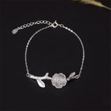 925 Silver Crystal Plum Charm Bracelet Link Chain Bangle Women Accessory
