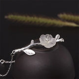 925 Silver Crystal Plum Charm Bracelet Link Chain Bangle Women Accessory