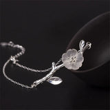 925 Silver Crystal Plum Charm Bracelet Link Chain Bangle Women Accessory