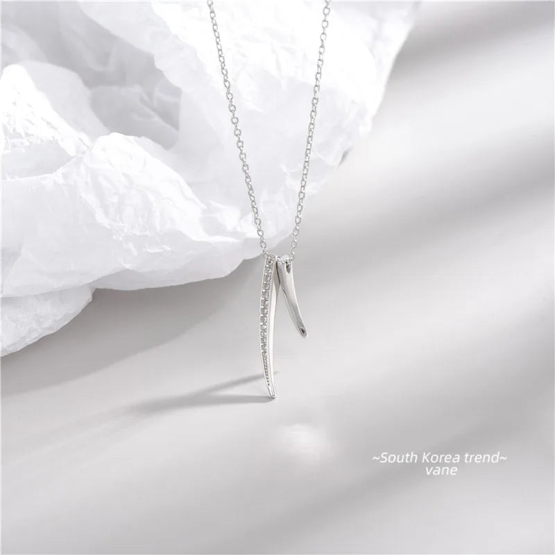 925 Silver Crystal Rhinestone Pendant Necklace Clavicle Chain
