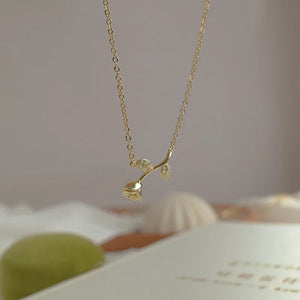 925 Silver Crystal Rose Flower Choker Necklace for Women 14K Plated