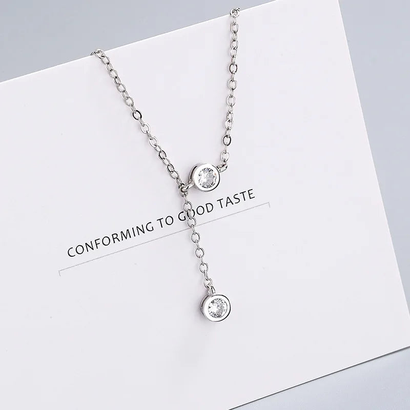 925 Silver Crystal Bead Charm Necklace Choker for Women Girls