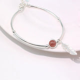 925 Silver Crystal Bead Feather Charm Bracelet Adjustable Bangle