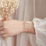925 Silver Crystal Bead Feather Charm Bracelet Adjustable Bangle