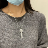 925 Silver Crystal Key Pendant Necklace For Women Wedding Jewelry