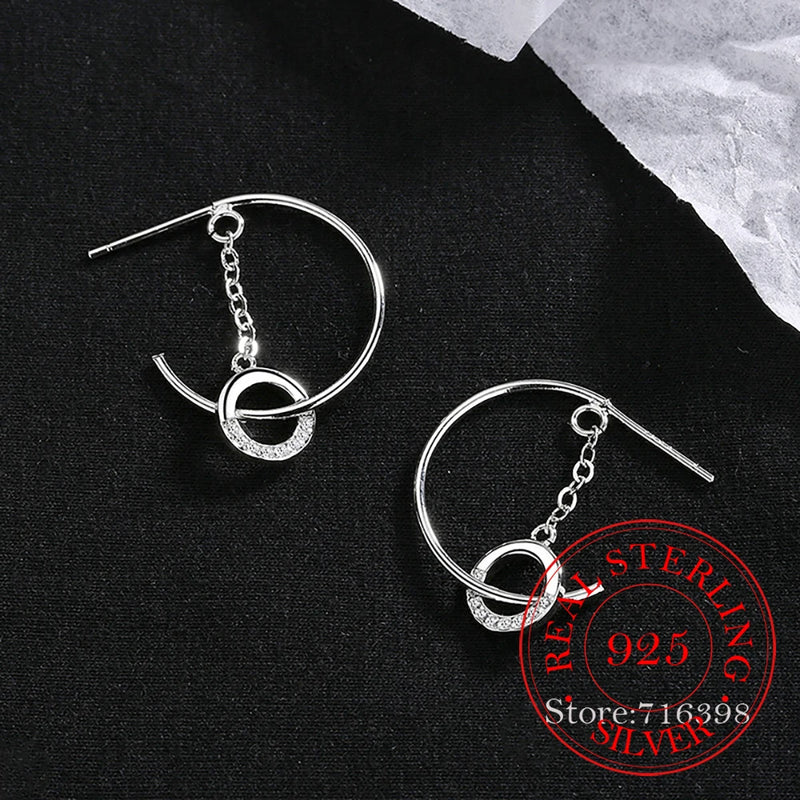 925 Silver Crystal Round Stud Earrings For Women Girl Gift Pendientes
