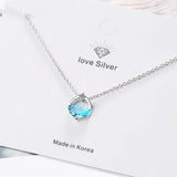 925 Silver Crystal Semi-Circle Pendant Necklace Women's Party Jewelry