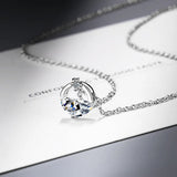 925 Silver Crystal Semi-Circle Pendant Necklace Women's Party Jewelry