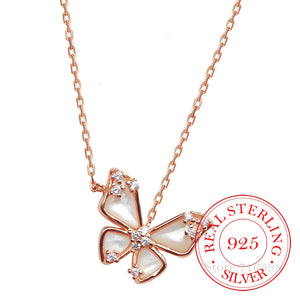 925 Silver Crystal Shell Butterfly Choker Necklace for Women